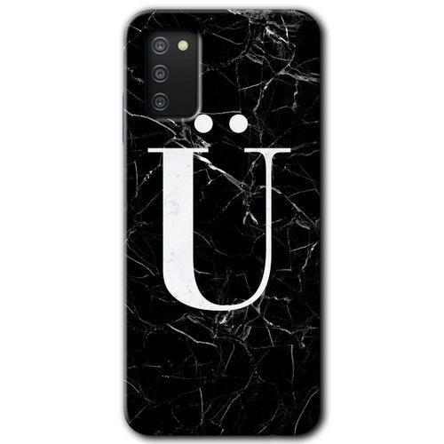 Potkal Hediye Fabrikası Samsung Galaxy A03s Kılıf HD Desen Baskılı Arka Kapak - Siyah Mermer Desenli Ü Harfi