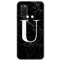 Potkal Hediye Fabrikası Samsung Galaxy A03s Kılıf HD Desen Baskılı Arka Kapak - Siyah Mermer Desenli Ü Harfi