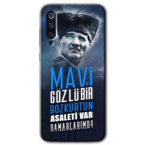 MRCİLETİSİM Xiaomi Mi 9 Kılıf HD Desen Baskılı Arka Kapak+Temperli Cam - Bozkurt Atatürk