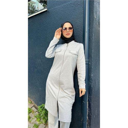 Fermuarlı Uzun Tunik Pantolon Spor İkili Takım - 03058.008 - Gri