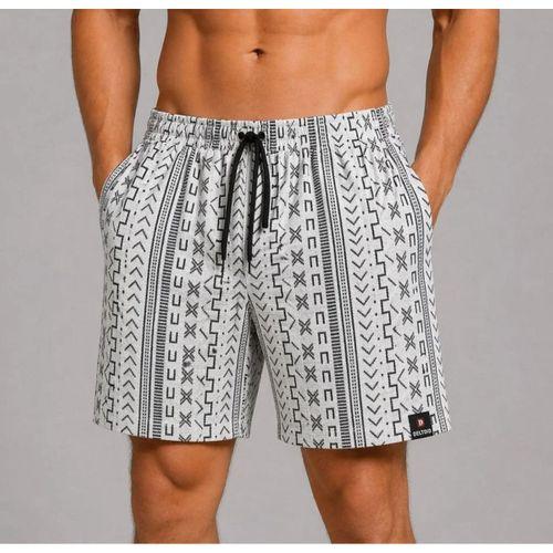 Erkek Etnik Desenli Dokuma Şort Lastikli Bağcıklı Bel Cepli Yazlık Rahat - Gri