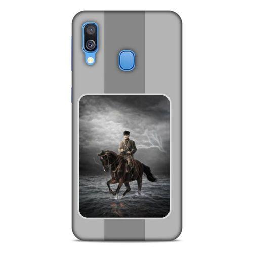 Samsung Galaxy A40 Kılıf Atatürk (39) Liquid Crystal Kılıf Gri Şerit