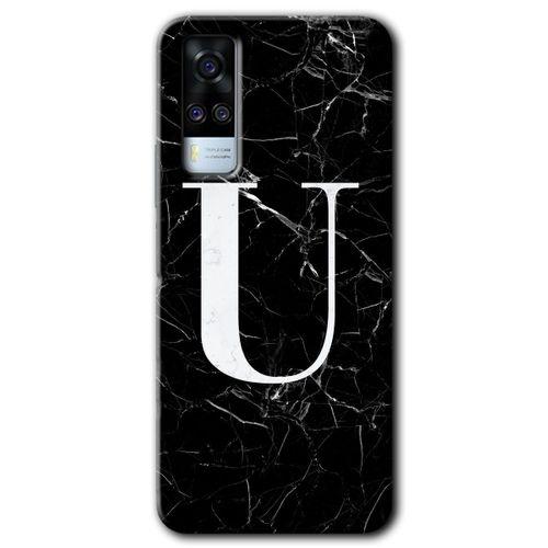 Vivo Y53s HD Baskılı Kılıf + 9D Tam Ekran Koruyucu - Siyah Mermer Desenli U Harfi