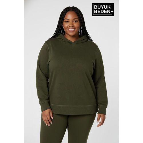Kadın Büyük Beden Kapşonlu ince Sweatshirt SPR24BSWK57