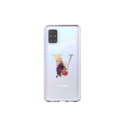 Samsung Galaxy A51 Şeffaf Telefon Kılıfı Gold Renkli V Harfi Baskılı