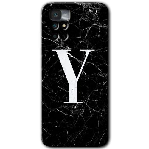 Redmi Note 11 4G Kılıf HD Desen Baskılı Arka Kapak - Siyah Mermer Desenli Y Harfi
