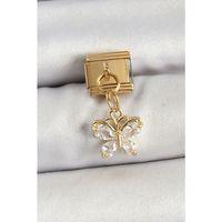 316L Çelik Sallantılı Zirkon Taşlı Kelebek Model Gold Renk Nomination Charm