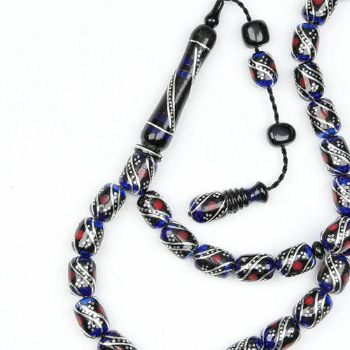 Oltu Taşı ve Galalith Kapsül Kesim Çift Çeşmi İşlemeli Tespih