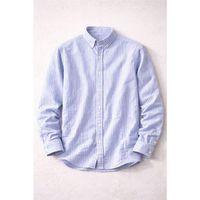 Dik Şerit Çizgili Flamlı Pamuk Gömlek - Mavi