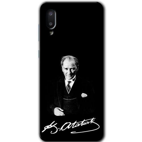MRCİLETİSİM Samsung Galaxy A02 Kılıf Baskılı Kapak - Atatürk İmza + 5D Tam Kaplayan Cam