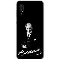 MRCİLETİSİM Samsung Galaxy A02 Kılıf Baskılı Kapak - Atatürk İmza + 5D Tam Kaplayan Cam
