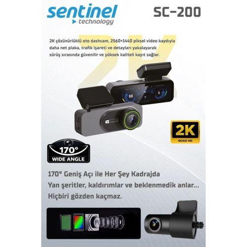 Sentinel SC-200 2K AHD Çift Kameralı Araç İçi Kamera | Wi-Fi, Gece Görüş, 24 Saat Park Modu, 170° Geniş Açı