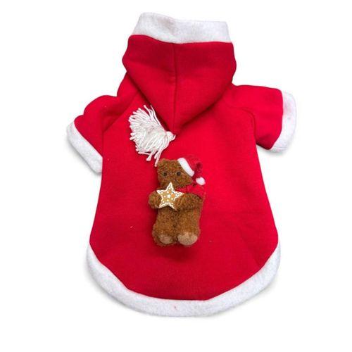 Uncle Teddy Kırmızı Xmas Köpek Kıyafeti | Kapüşonlu Polar Noel Sweatshirt | Küçük Irklar İçin