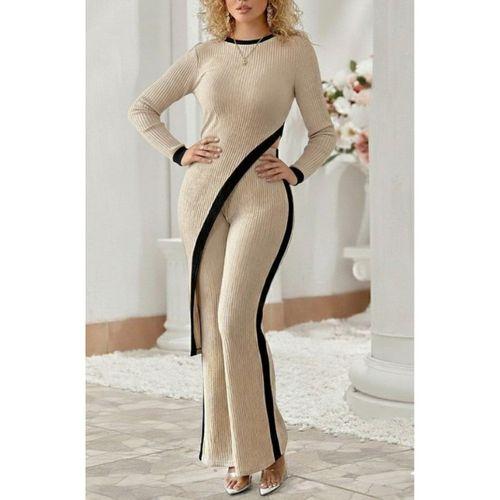 Kadın Uzun Kollu Bisiklet Yaka Asimetrik Kesim Bluz şardonlu Kaşkorse Bluz Ve Pantolon Ikili Takım