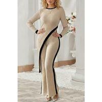 Kadın Uzun Kollu Bisiklet Yaka Asimetrik Kesim Bluz şardonlu Kaşkorse Bluz Ve Pantolon Ikili Takım