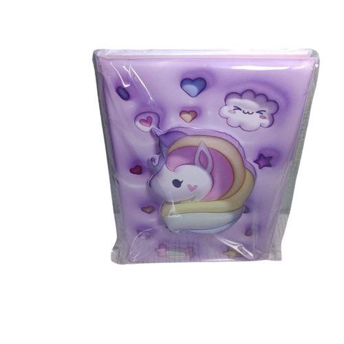 LİNEA PUFFY KABARTMA YÜZEY ( 14*20 CM) 80 YAPRAK RENKLİ ÇİZGİLİ HATIRA DEFTERİ ( Violet Unicorn )