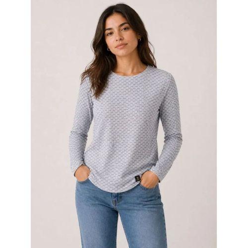 Likralı Dokulu Uzun Kollu Tişört Oval Kesim Rahat Kalıp Bluz - Gri