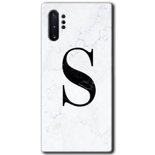 Galaxy Note 10 Plus Kılıf HD Desen Baskılı Arka Kapak - Beyaz Mermer Desenli S Harfi + Kırılmaz Cam