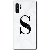 Galaxy Note 10 Plus Kılıf HD Desen Baskılı Arka Kapak - Beyaz Mermer Desenli S Harfi + Kırılmaz Cam