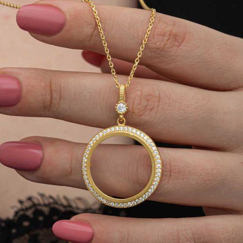 Lucky Life 925 Ayar Gumuss Gold Kaplama Yuvarlak Yarım Altın Takılabilen Lucky Life Lucky Life Lucky Life Kadın Kolye