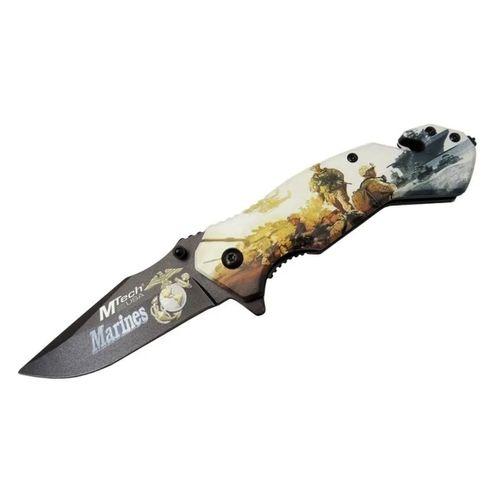 4 23 2 Marines Kurtarma / Kamp Çakı 20cm - Yarı Otomatik, Kemerlikli, Cam Kırma Ve İp Kesme Atlı