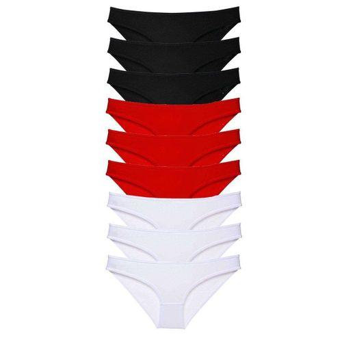 9 adet Süper Eko Set Likralı Kadın Slip Külot Siyah Kırmızı Beyaz mudanis