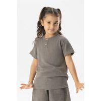 Kısa Kol Batı Yazlık Müslin Kız Çocuk Tshirt Gri Gri