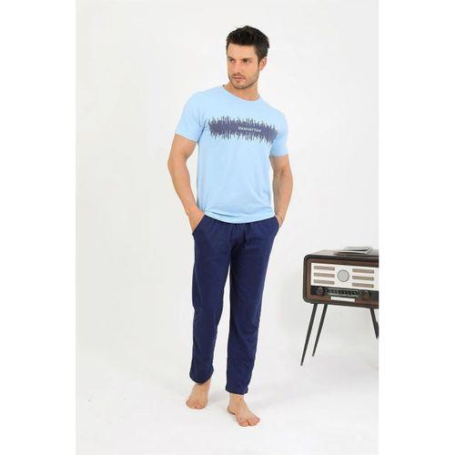 Erkek Pamuk Kısa Kol Pijama Takım Mavi