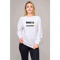 Rocky II Altaki Sarı Baskılı Beyaz Kadın Sweatshirt