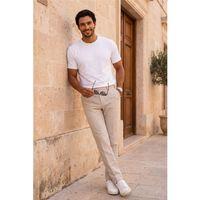 Linklater Regular Fit Basic Likralı Pamuk Erkek T-Shirt - Beyaz