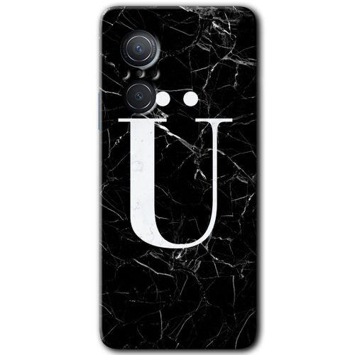 Huawei Nova 9 SE Kılıf HD Desen Baskılı Arka Kapak+Temperli Cam - Siyah Mermer Desenli Ü Harfi