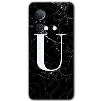 Huawei Nova 9 SE Kılıf HD Desen Baskılı Arka Kapak+Temperli Cam - Siyah Mermer Desenli Ü Harfi