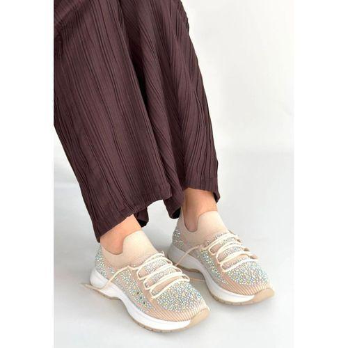 Ceas Bej Triko Bağcıklı Spor Ayakkabı