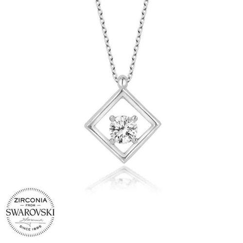 Swarovski Taşlı Lucky Life 925 Ayar Gumuss  Dörtgen Bayan Kolye