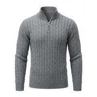 Bardem Saç Örgülü Yarım Fermuar Erkek Triko Kazak - Füme