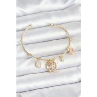 Hayat Ağacı Charmlı Gold Renk Pirinç Kadın Bileklik