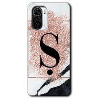 Redmi K40 Pro Kılıf HD Desen Baskılı Arka Kapak - Pembe Mermer Desenli Ş Harfi + Kırılmaz Cam