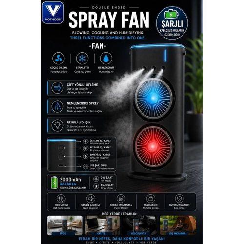 Vothoon Çift Başlıklı Sprey Fan Nemlendirici Ve Renkli Led Işıklı Siyah