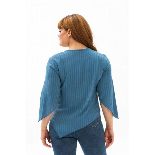 Truvakar Kol Büyük Beden Gofre Rodos Yazlık Bluz İndigo indg