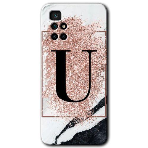 Xiaomi Redmi 10 HD Baskılı Kılıf + 9D Tam Ekran Koruyucu - Pembe Mermer Desenli U Harfi