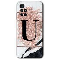 Xiaomi Redmi 10 HD Baskılı Kılıf + 9D Tam Ekran Koruyucu - Pembe Mermer Desenli U Harfi