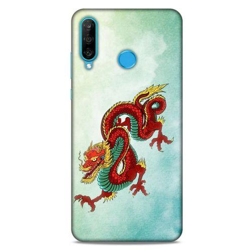 Huawei P30 Lite Kılıf Dragons (25) Antişok Kapak Tatoo Sarı Kırmızı Ejderha