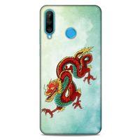 Huawei P30 Lite Kılıf Dragons (25) Antişok Kapak Tatoo Sarı Kırmızı Ejderha