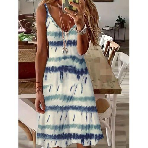 Kadın Ip Askılı V Yakalı Karışık Renkli Süprem Elbise