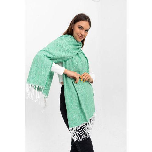 Yumuşak Dokulu Balıksırtı Desenli Benetton Yeşili Kalın Omuz Şal Atkı 65*180 cm