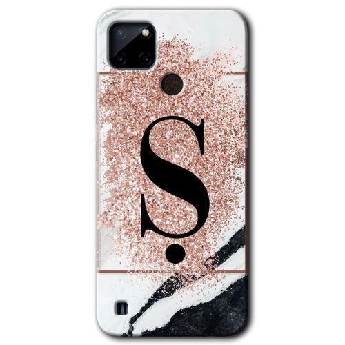 Realme C21 Kılıf Baskılı Kapak - Pembe Mermer Desenli Ş Harfi +Tam Kaplayan Mat Seramik