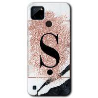 Realme C21 Kılıf Baskılı Kapak - Pembe Mermer Desenli Ş Harfi +Tam Kaplayan Mat Seramik