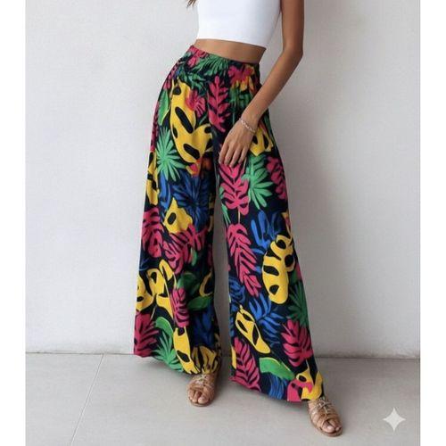 Kadın Yüksek Bel Lastikli Desenli Süprem Pantolon