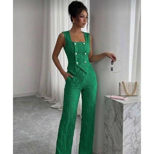 Kadın Düğmeli Bürümcük Kumaş Takım