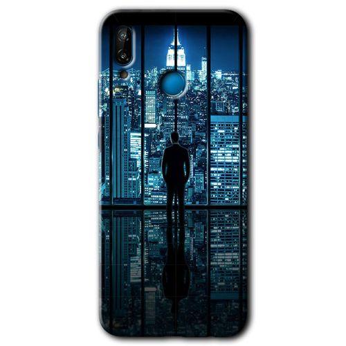 MRCİLETİSİM Huawei P20 Lite Kılıf HD Desen Baskılı Arka Kapak + Temperli Cam - Şehir Manzarası